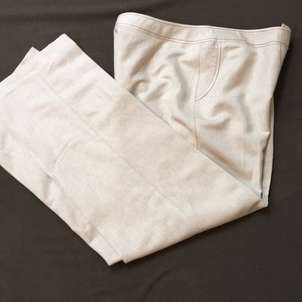 linen blend pants size 14 beige Harve Benard NWT zipper top stitching pockets